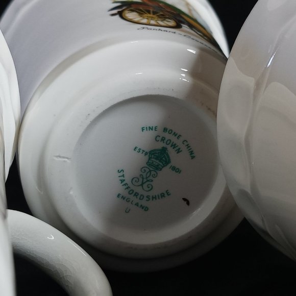 Staffordshire Tea Cups LOT of 4 with Antique Cars Victorian People and Gold Gild - Picture 12 of 15